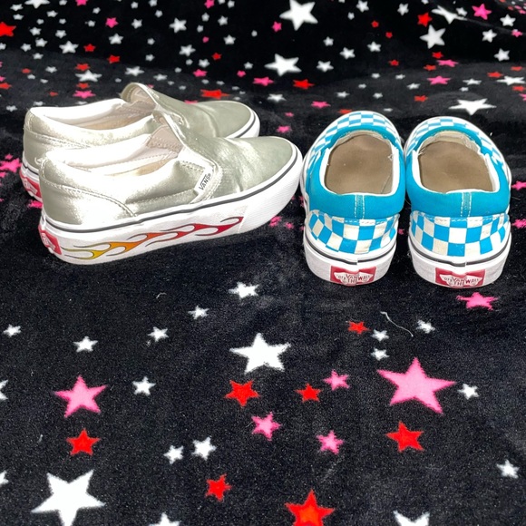 Vans little kids, size 13.5 checker slip-ons, Flame metallic silver slip-ons 🔥 - Picture 12 of 15
